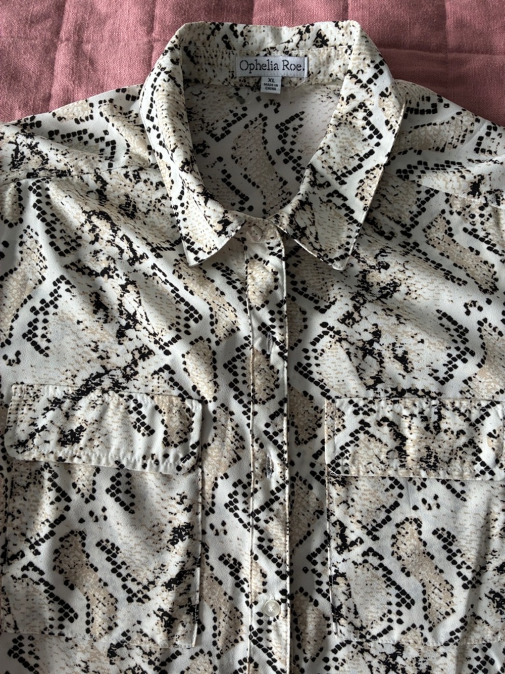 Ophelia Roe Cream Snake-Print Button Front Shirt NWT
